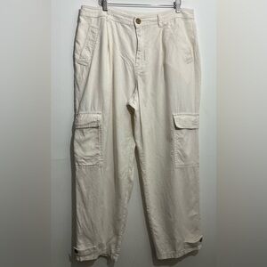 A New Day Women’s Ivory Linen Cargo Pants Size 12 Utility Cropped